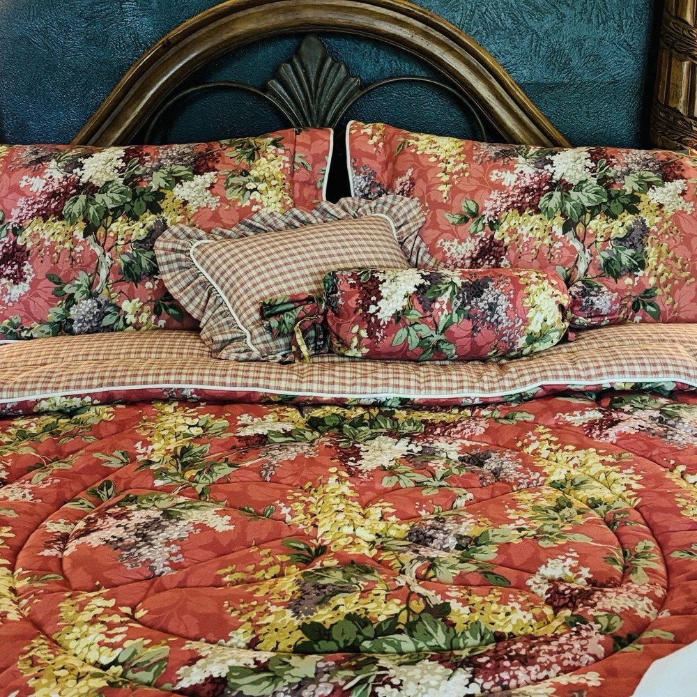 Croscill 6 Pc Comfoter Set Red Floral French Country Full Size Shams Dust Ruffle